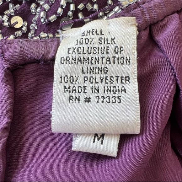 VTG 90s Romy Scala 100% Silk Beaded Formal Backless Maxi Dress Plum Purple Med - Picture 14 of 17